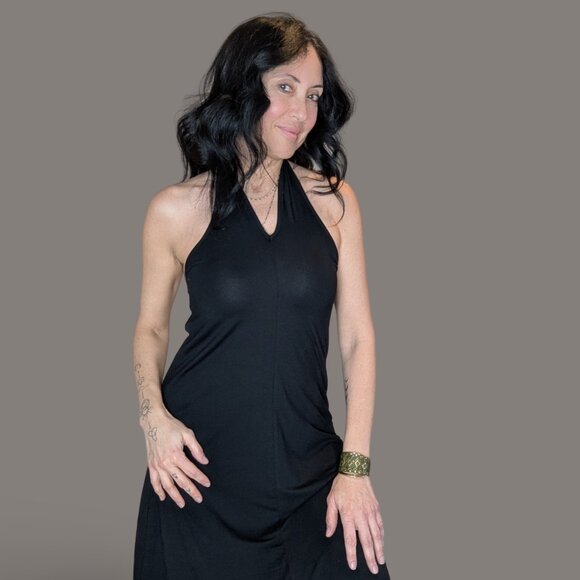Black Knit Knee Length Halter Dress - Small - Picture 2 of 6